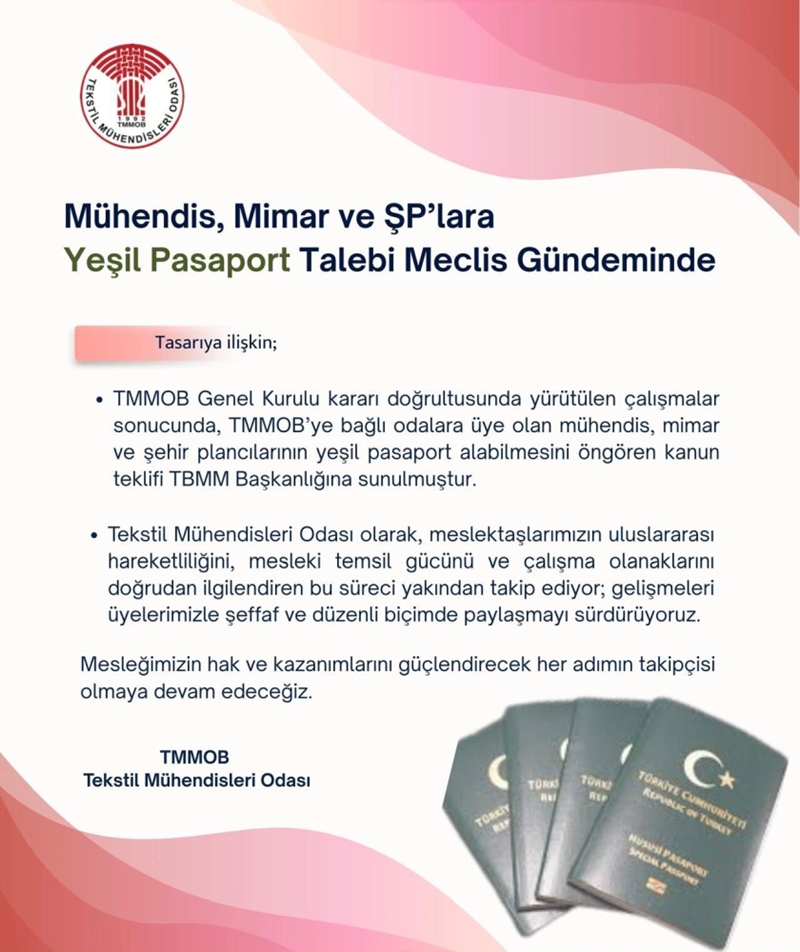 MÜHENDİS, MİMAR VE ŞEHİR PLANCILARI İÇİN YEŞİL PASAPORT TALEBİ MECLİS GÜNDEMİNDE